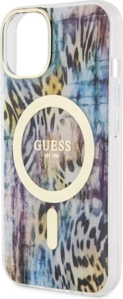 Mbështjellës Guess Leopard MagSafe për iPhone 14, Blu Mbështjellës Guess Leopard MagSafe për iPhone 14, Blu