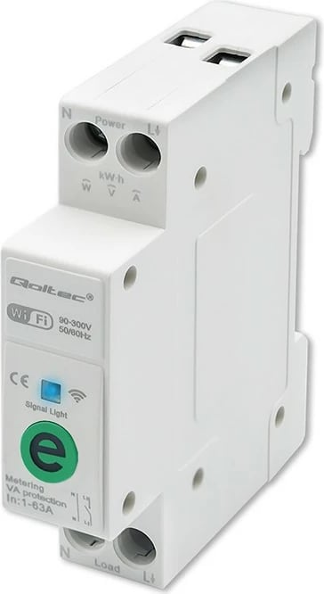 Relé inteligjente Qoltec 50991 me matës energjie, Wi-Fi, për shinë DIN, e bardhë