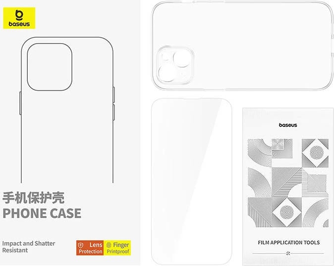 Mbështjellës Baseus për iPhone 15 me xham të temperuar, transparent