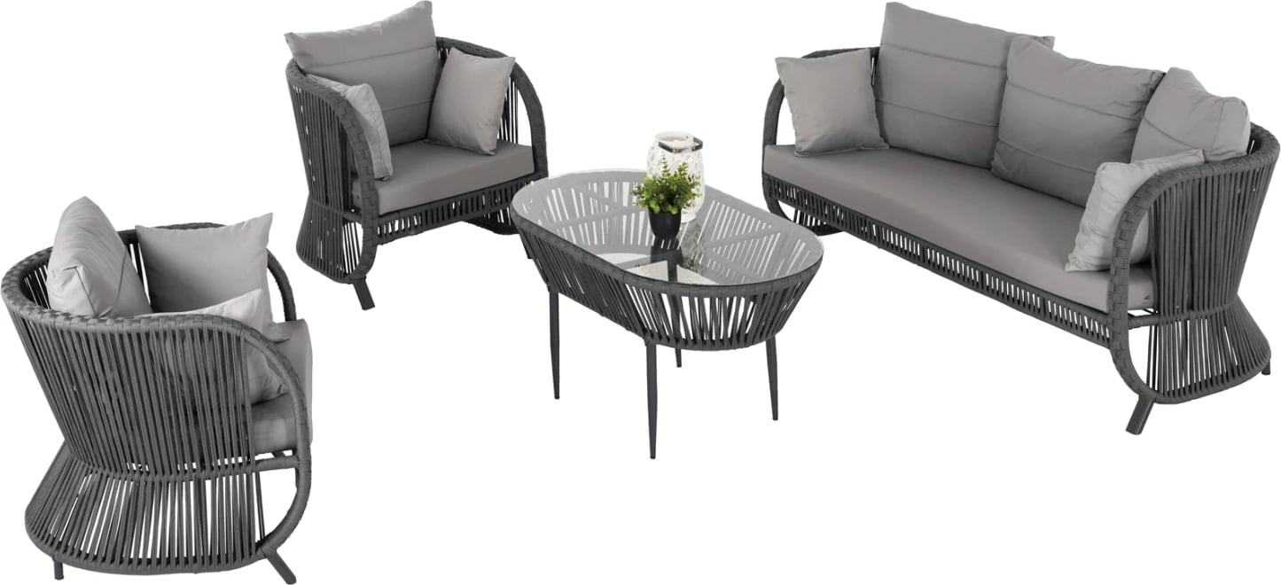 Set salloni për jashtë 4 pjesë FH5902.02 alumin dhe litar ngjyrë gri e errët