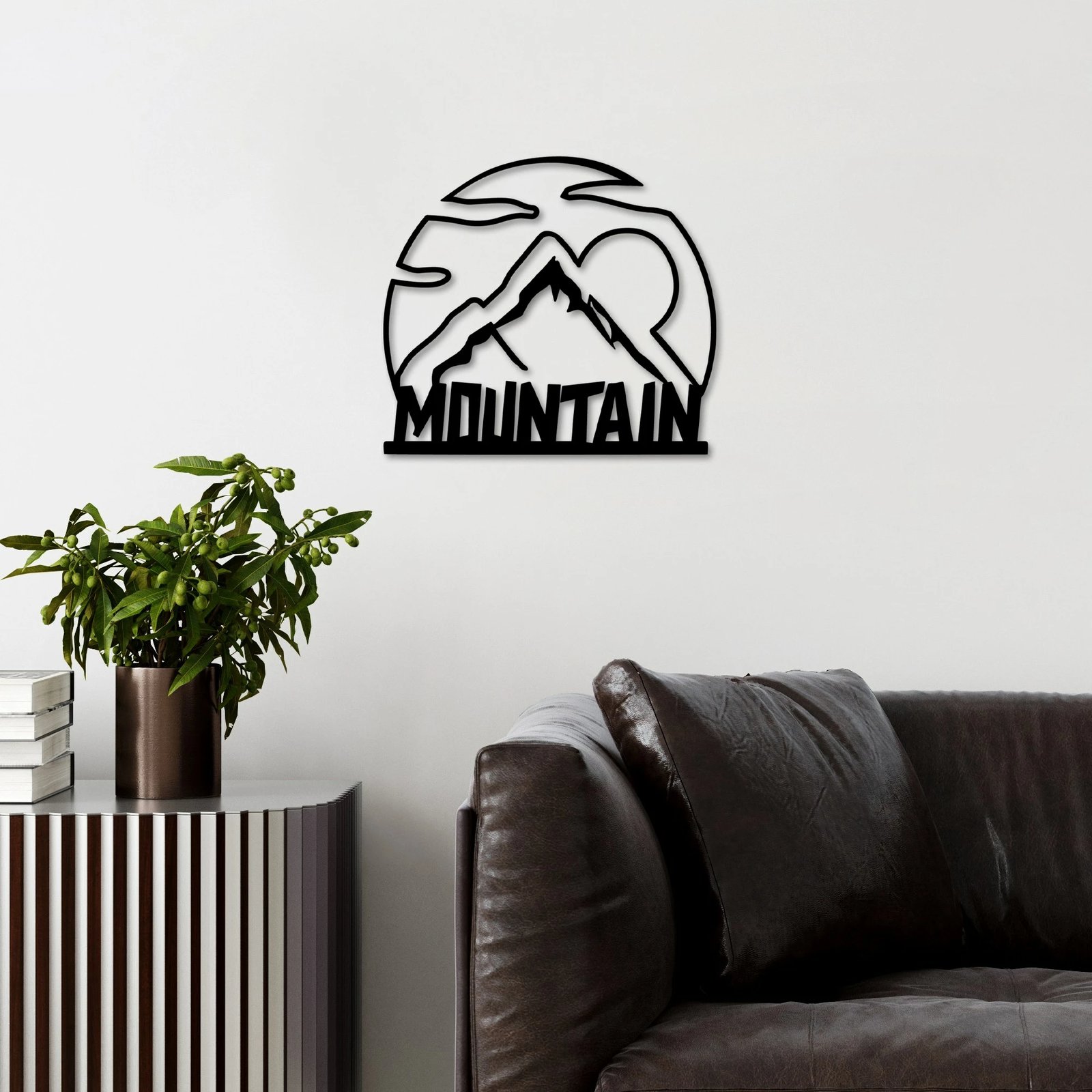 Aksesor dekorativ metalik për mur, motiv mali, Wallity, 58x52cm, i zi