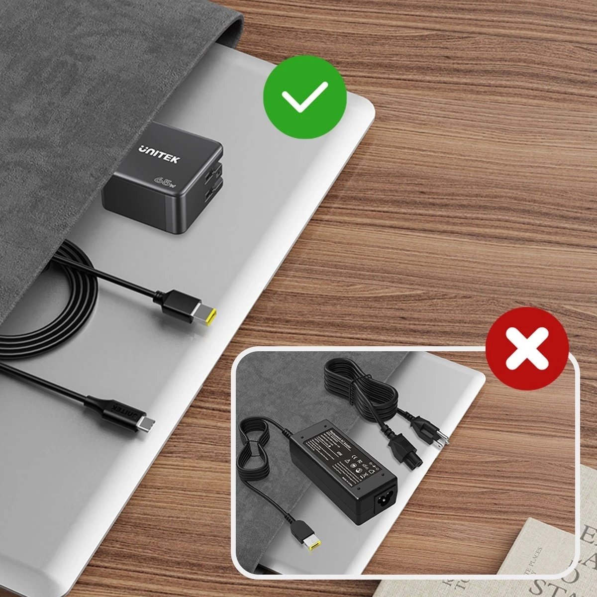 Kablli i Energjisë për Lenovo Unitek, 65W USB-C - DC4,0mm, ngjyrë e zezë