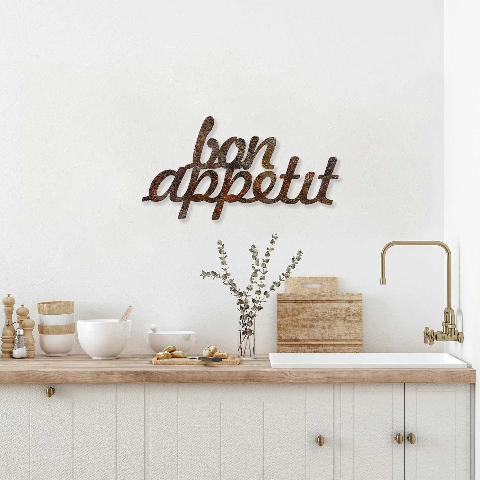 Aksesor dekorativ metalik për mur, Wallity, ngjyrë antike, Bon Appetit