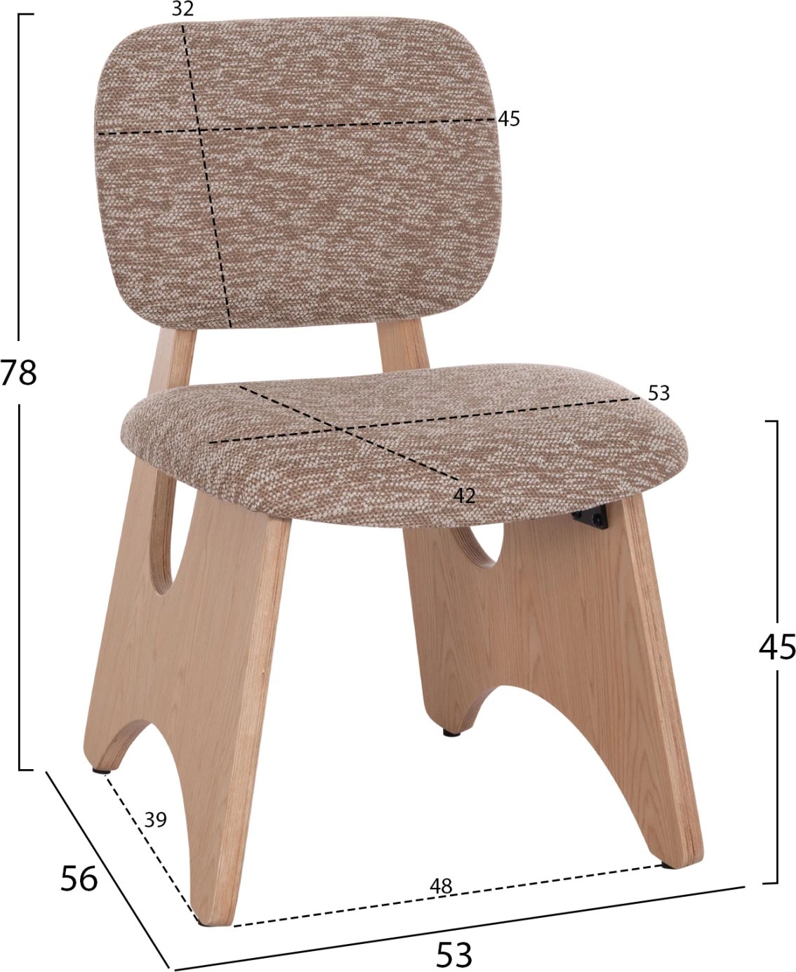 Karrige ngrënieje BELLISI, stof kafe, këmbë dru lisi, FH18248.01, set 2 copë, 53x56x78cm