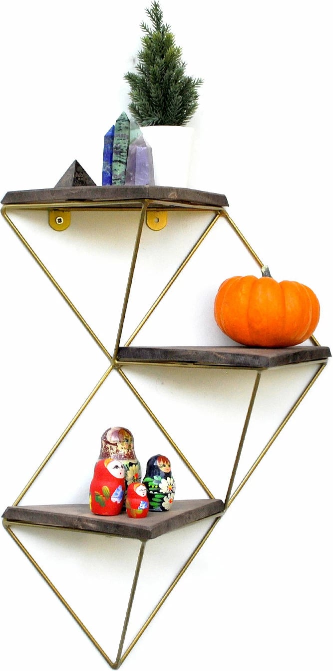 Raft dekorativ prej druri për mur, ngjyrë arre dhe ari, Hanah Home, Wr076