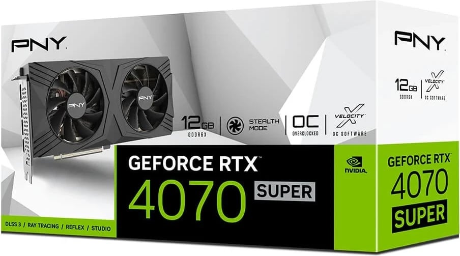 Kartelë grafike PNY GeForce RTX 4070 SUPER 12GB OC DF, e zezë
