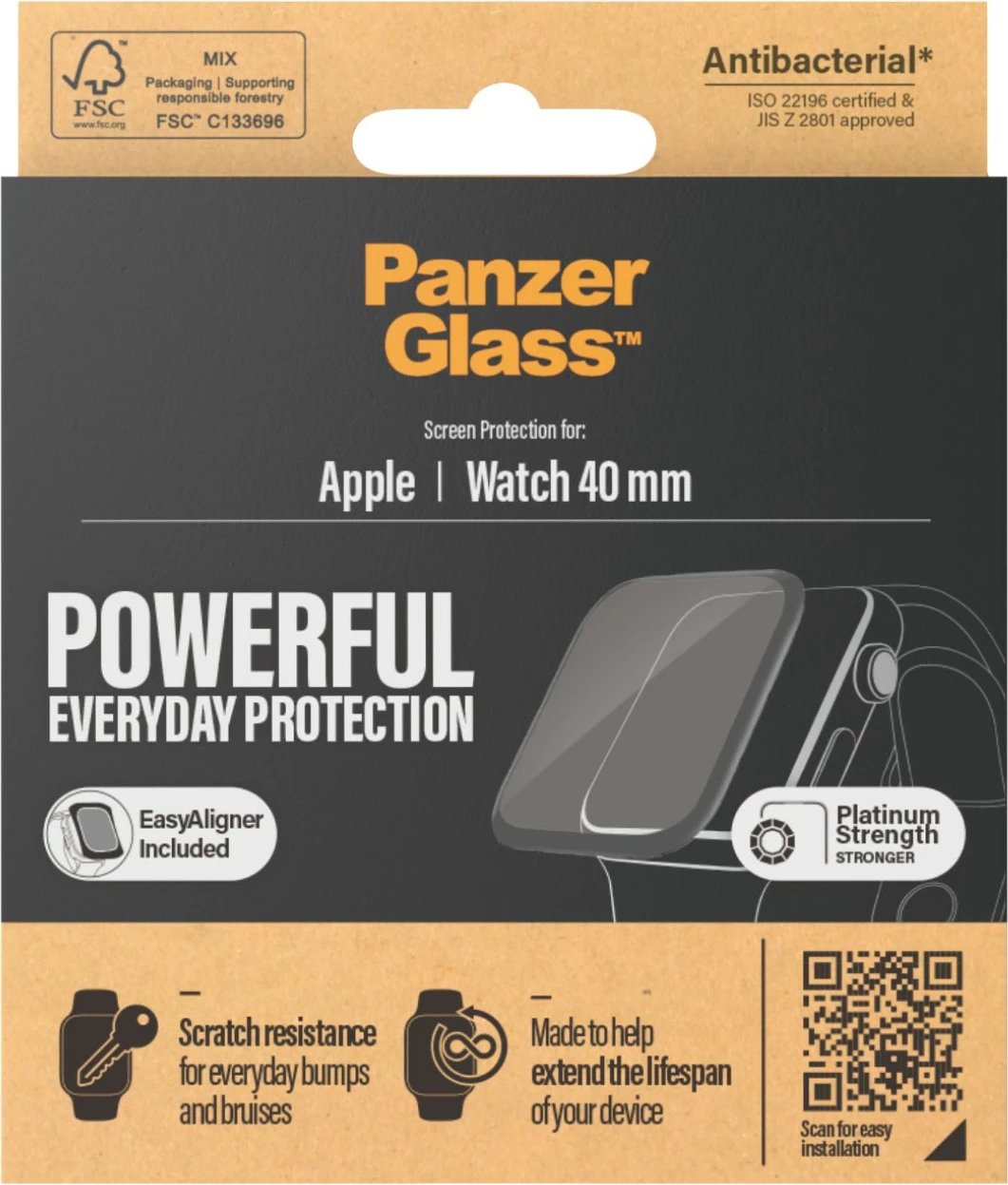 Mbrojtës ekrani PanzerGlass për Apple Watch Series 4/5 40mm, transparent, kornizë e zezë