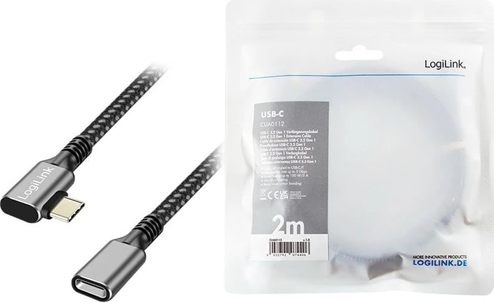 Kabllo zgjatuese USB-C LogiLink CUA0112, USB 3.2 Gen1, Power Delivery, 2m, e zezë