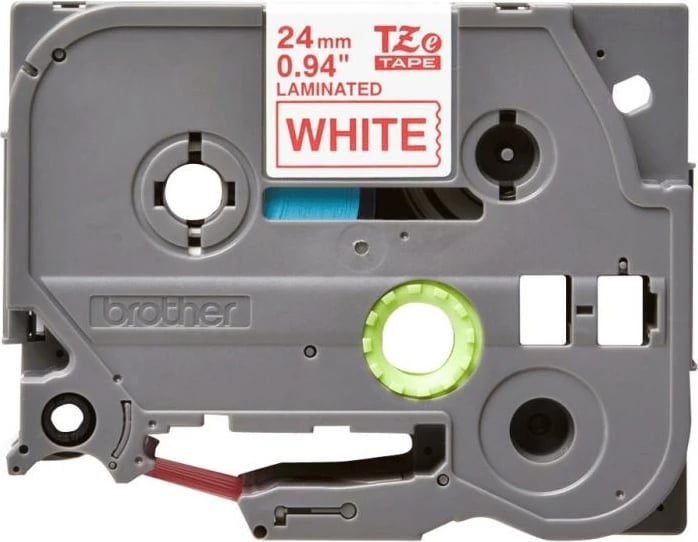 Kasetë shiriti etiketimi Brother TZe-252 24mm e laminuar, tekst i kuq në të bardhë