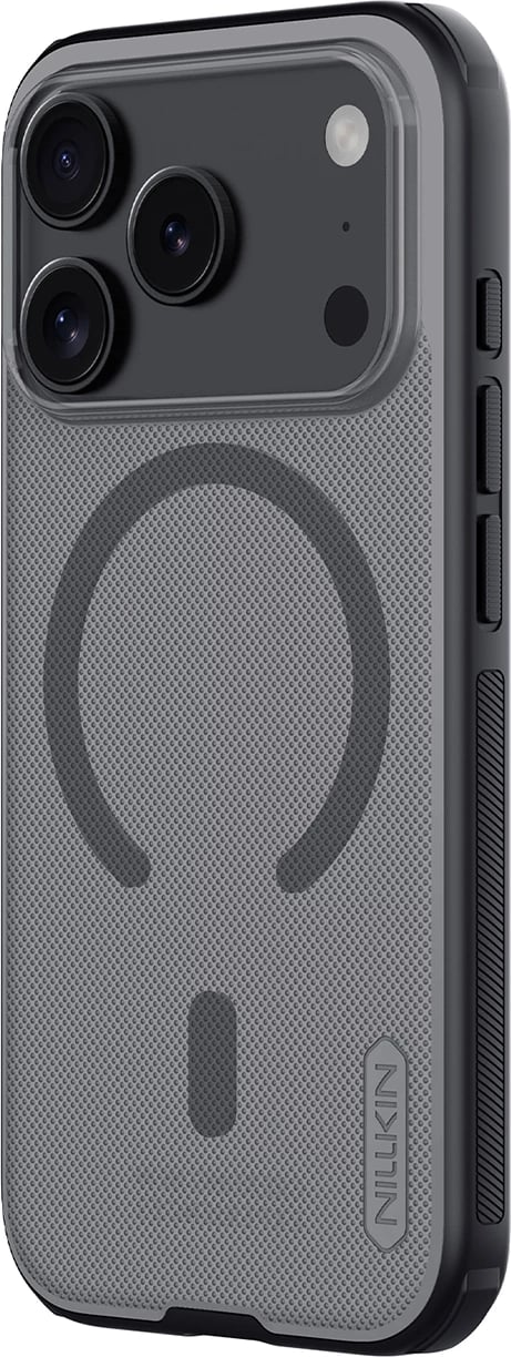 Mbështjellës Nillkin Super Frosted Shield Pro, për iPhone 17 Pro, MagSafe kompatibil, PC+TPU, e zezë transparente