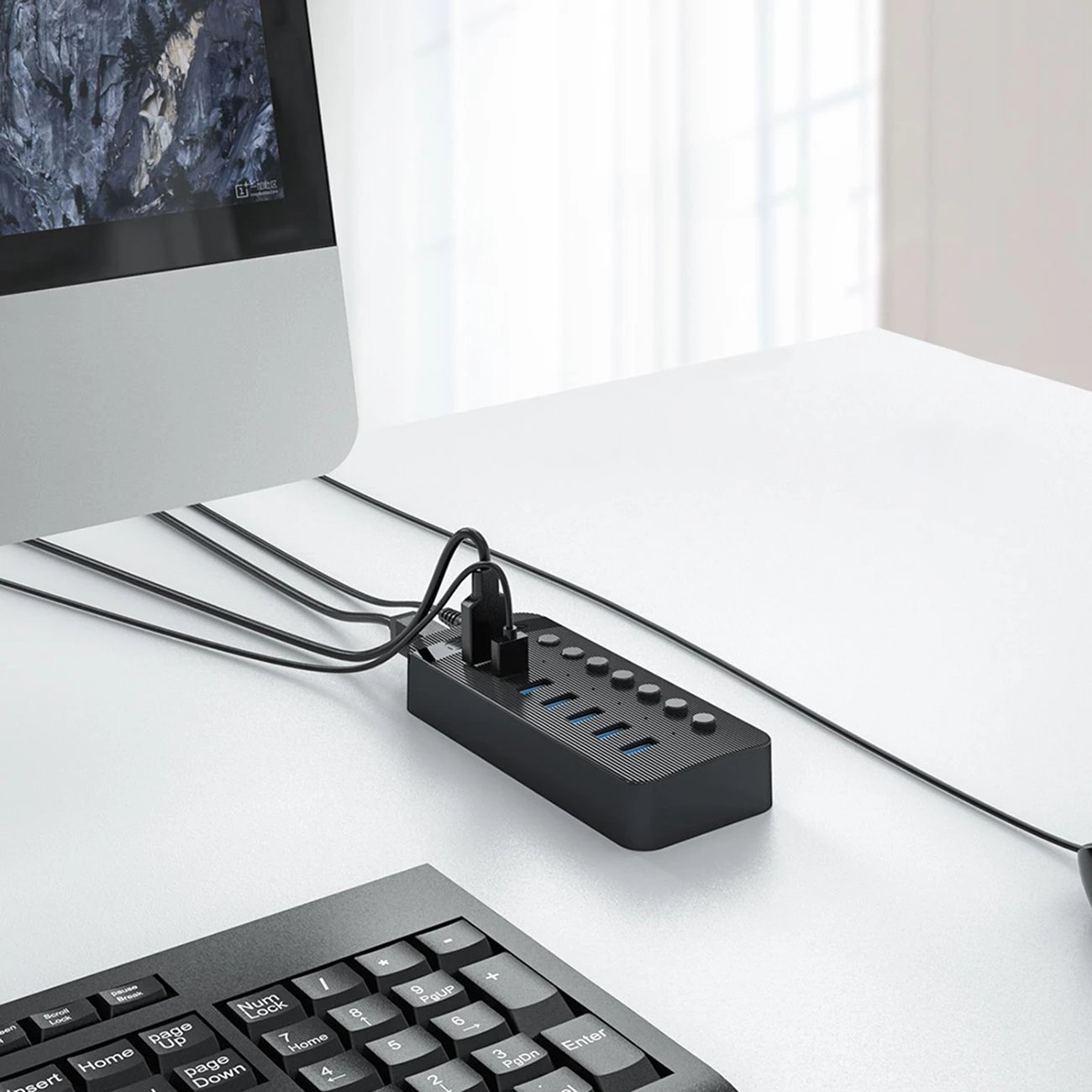 Kasë Orico CT2U3-7AB, 7x USB-A 3.0 me çelësa, e zezë