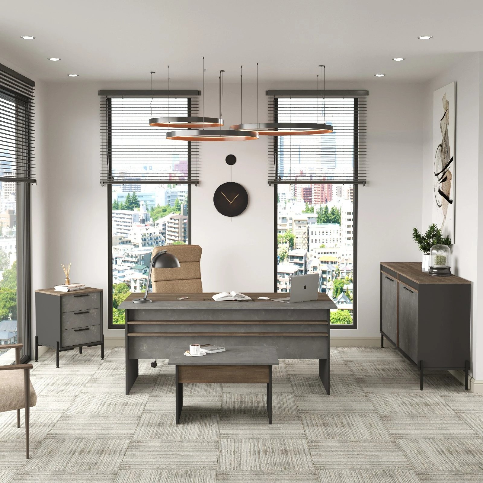 Set mobiljesh për zyre, ngjyrë argjendi dhe antracit, Skye Decor, VS8-CGA