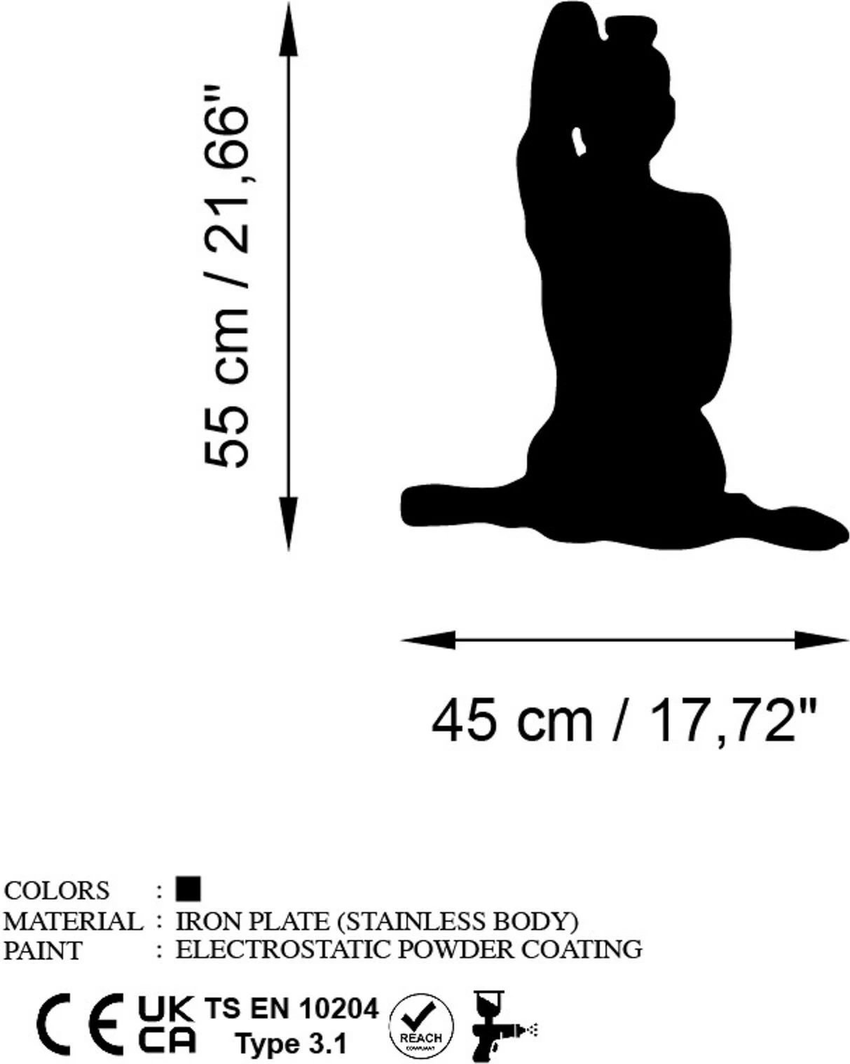 Aksesor dekorativ metalik për mur, Yoga 9, ngjyrë e zezë, 45x55cm