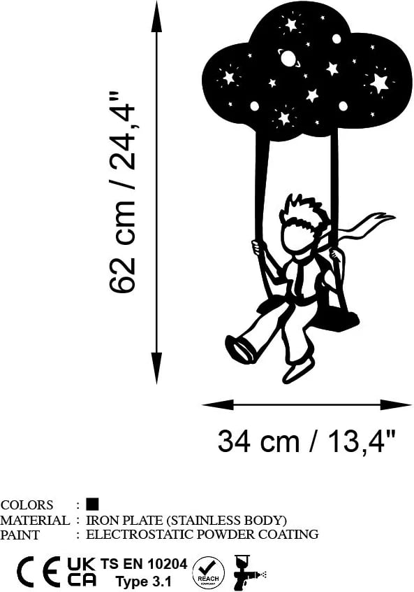 Aksesor dekorativ metalik për mur Wallity, Princi i Vogël 6