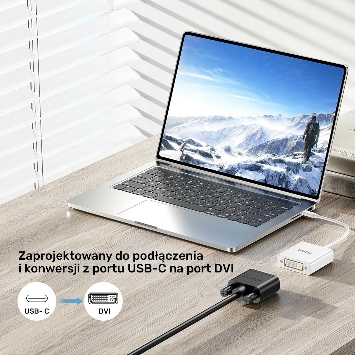 Adapter USB-C në DVI Unitek, 1080P@60Hz, 15cm, bardhë