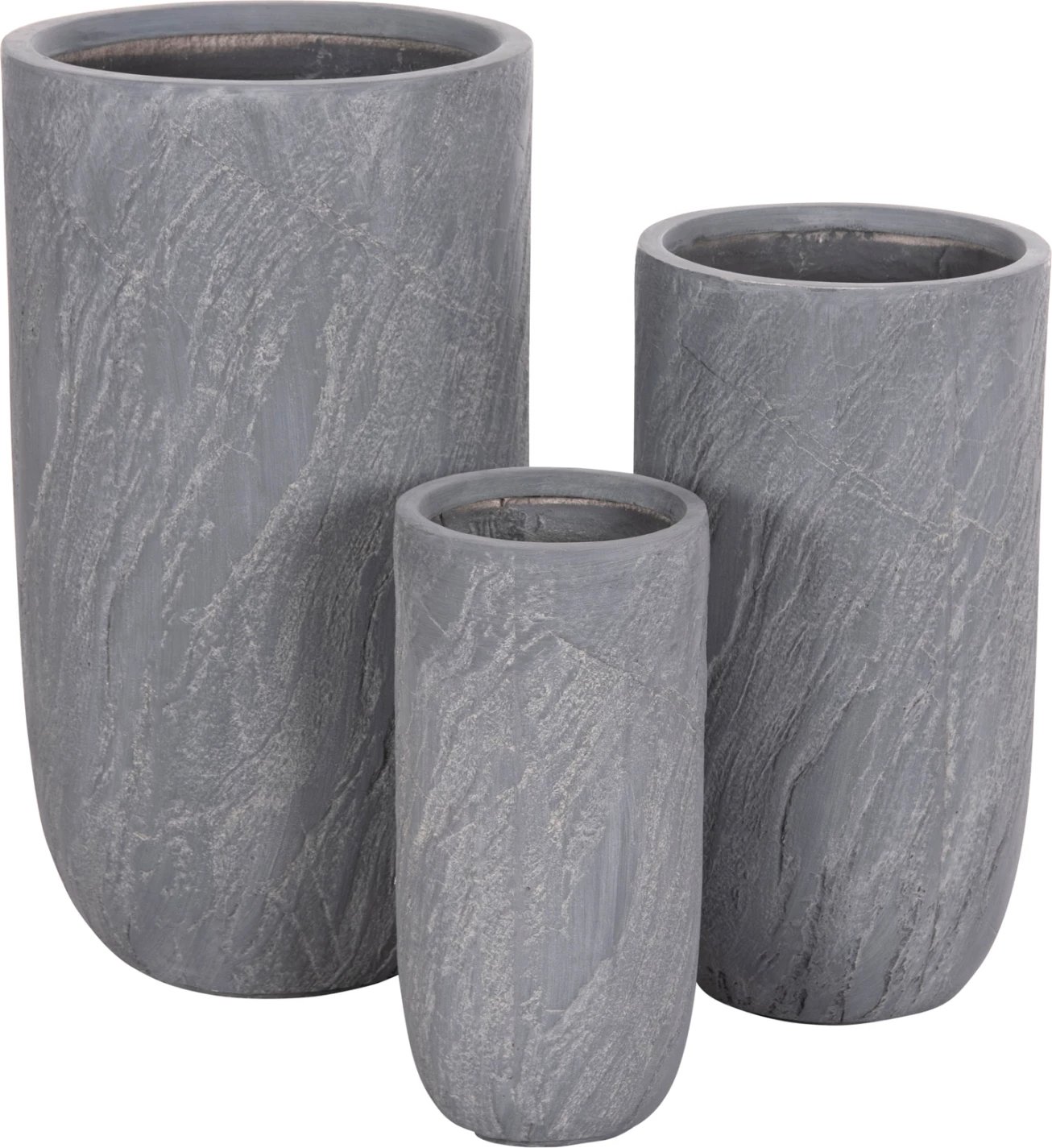 Set vazo cilindrike për kopsht, 3 copë, seri Gardener, FiberClay, ngjyrë çimento, FH4720, Φ44x78.5cm