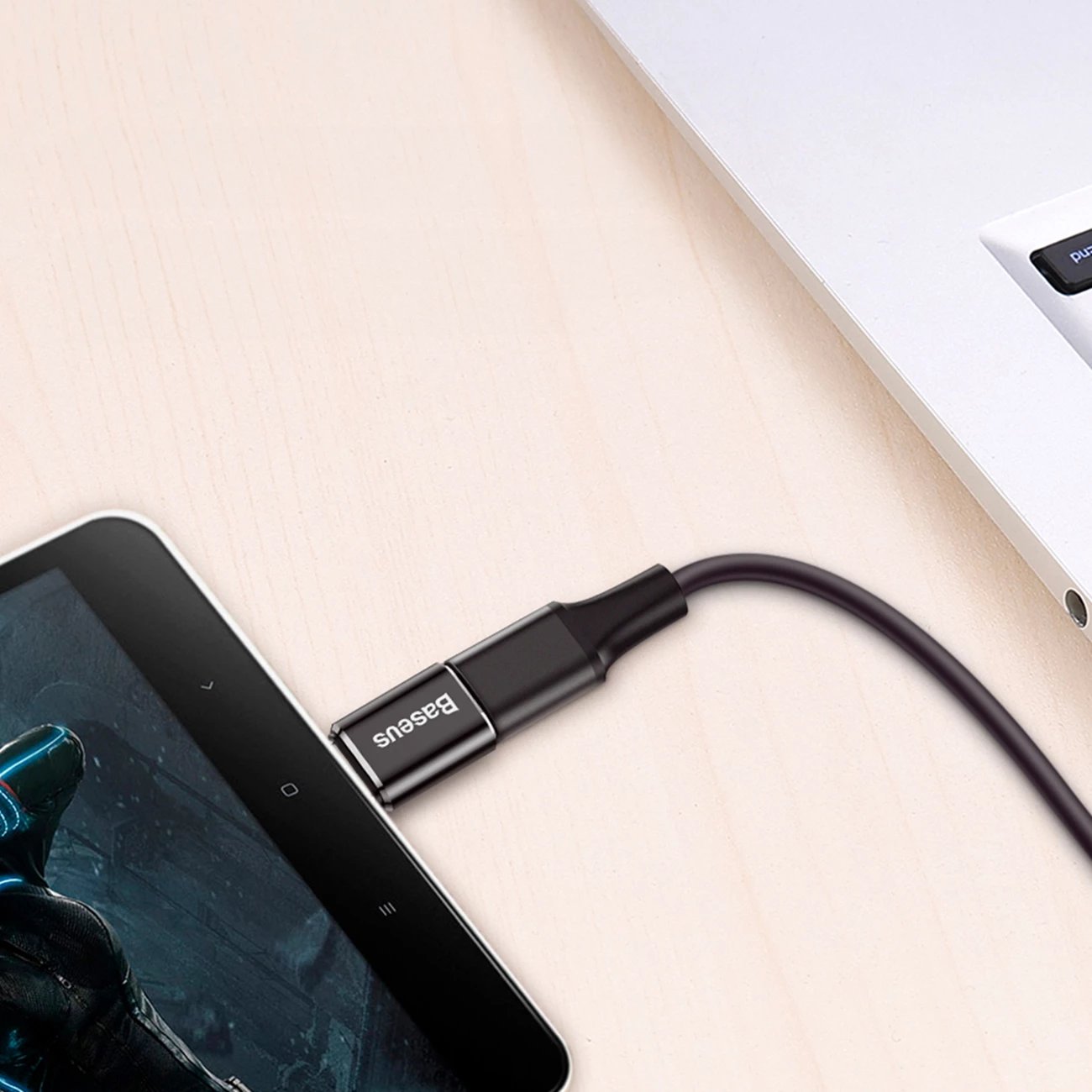 Adapter Baseus Mini CAMOTG-01, micro USB në USB-C, i zi