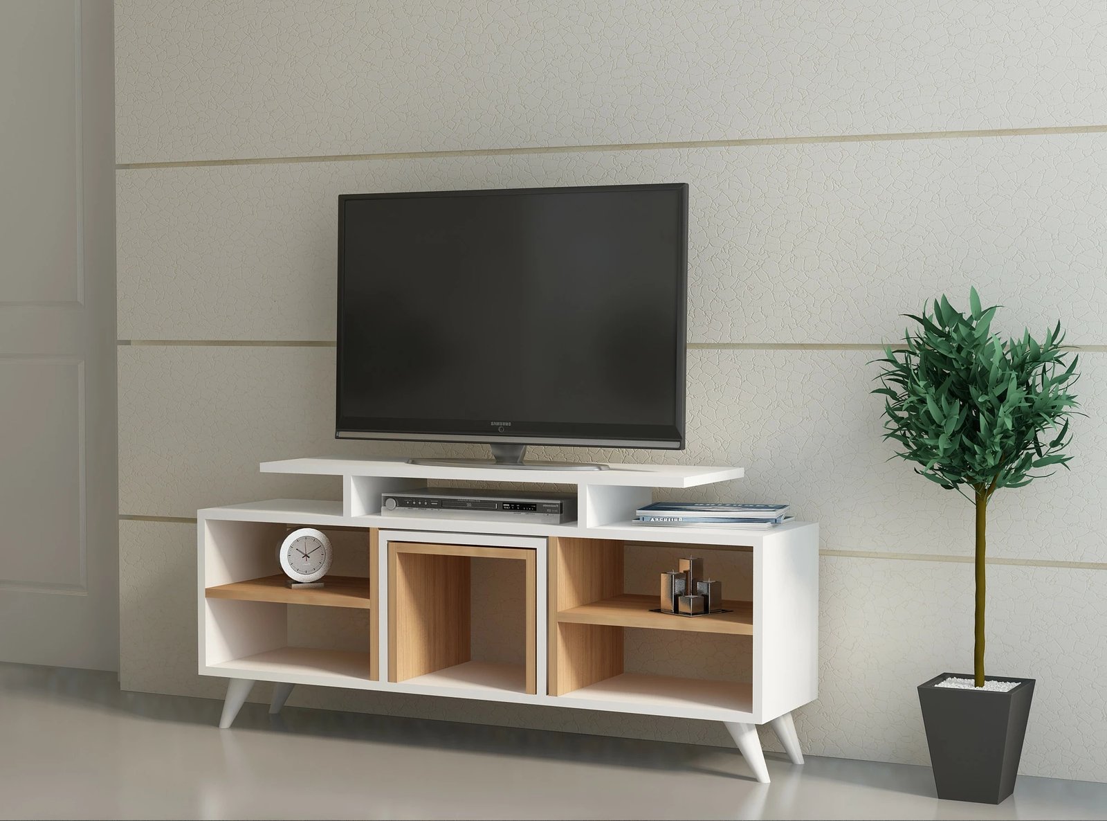 Komodë TV Hanah Home, Kutay, e bardhë, dru tik