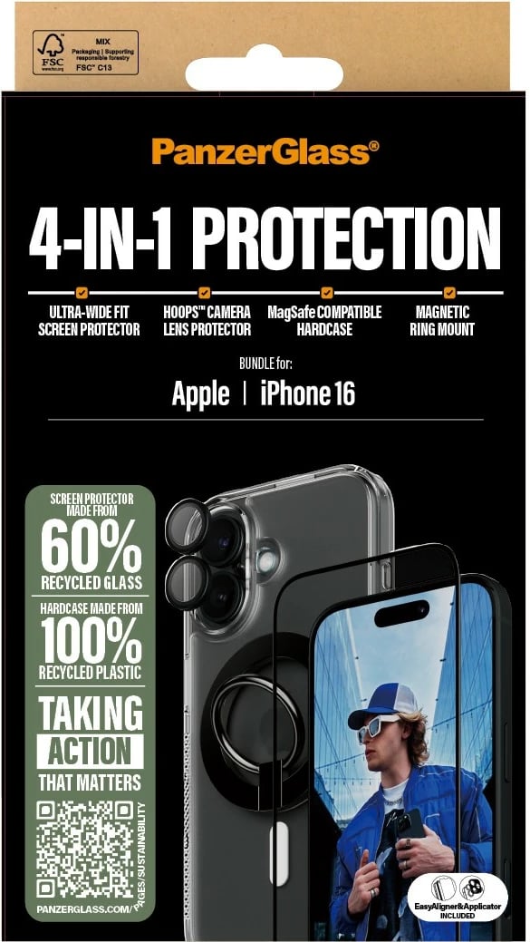 Mbështjellës PanzerGlass 4-in-1 për iPhone 16, transparent