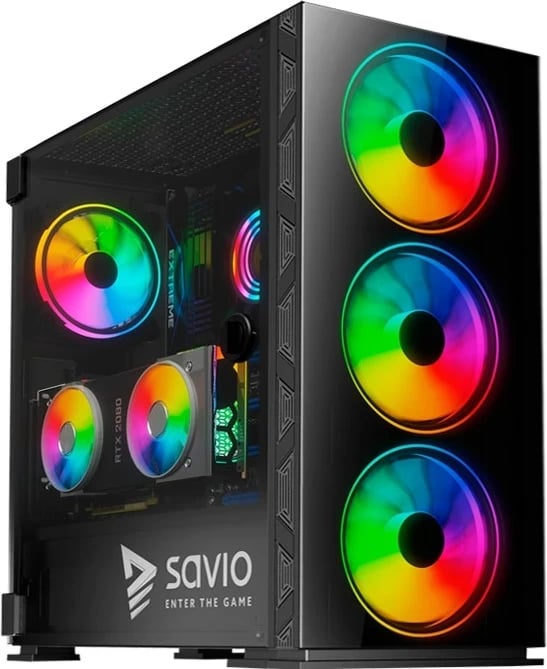 Kasë SAVIO Prime X1 ARGB Glass, e zezë