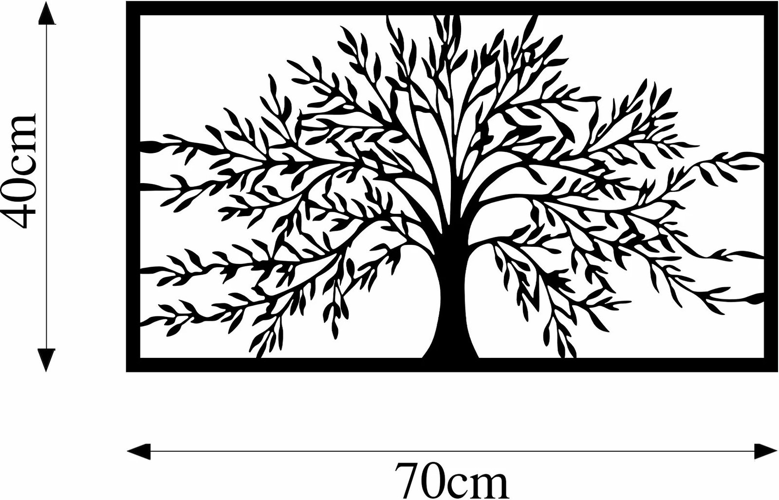 Aksesor dekorativ metalik për mur, pemë monumentale, Wallity, ngjyrë e zezë, 40x70cm
