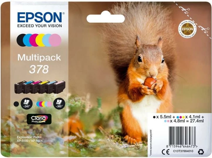Kartush boje multipack, Epson 378 C13T37884010 Claria Photo HD 6 ngjyra, total 27.4 ml, set