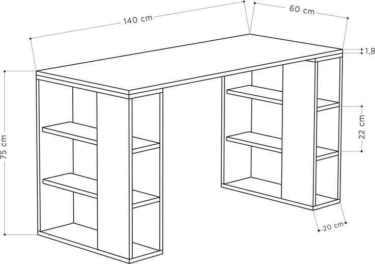Tavolinë pune Colmar, ngjyrë lisi, 140x60x75cm