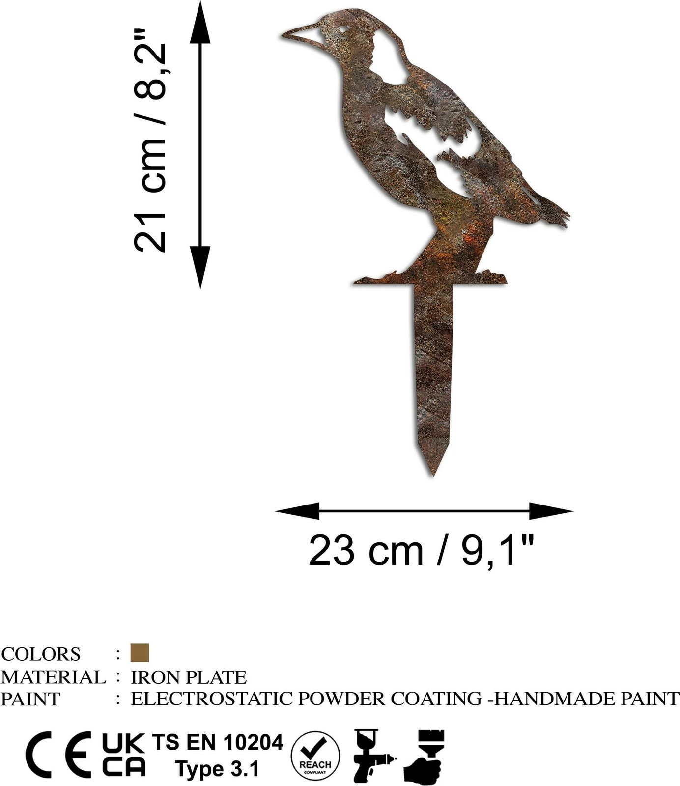 Objekt dekorativ për kopsht, zog, Aberto Design, shumëngjyrësh, 37x23cm