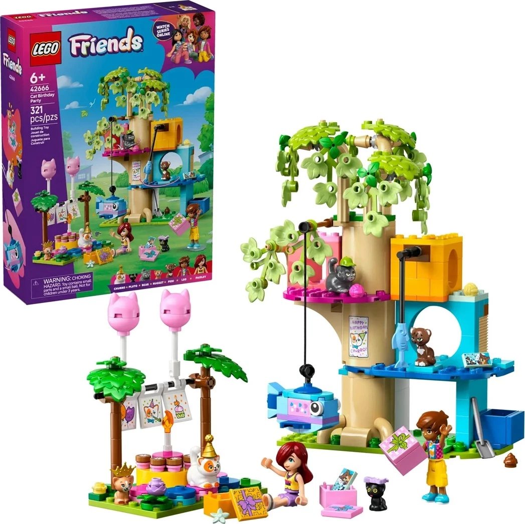 Set lodrash LEGO Friends 42666 Cat Birthday Party & Tree House, 321 pjesë