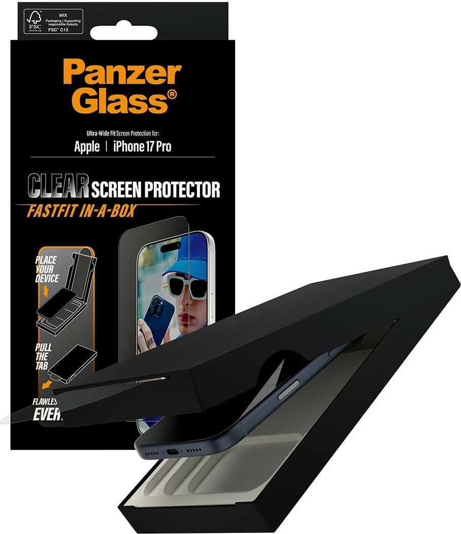 Xham mbrojtës PanzerGlass për iPhone 17 Pro, kornizë e zezë
