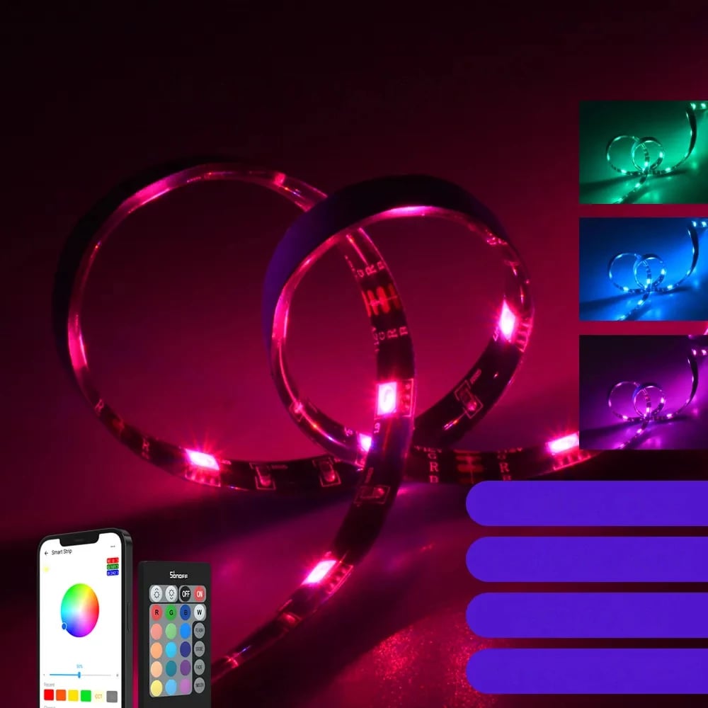 Shirit LED inteligjent Sonoff L2-5M, 5m, RGB, Wi-Fi, me telekomandë, i papërshkueshëm nga uji, set Shirit LED inteligjent Sonoff L2-5M, 5m, RGB, Wi-Fi, me telekomandë, i papërshkueshëm nga uji, set