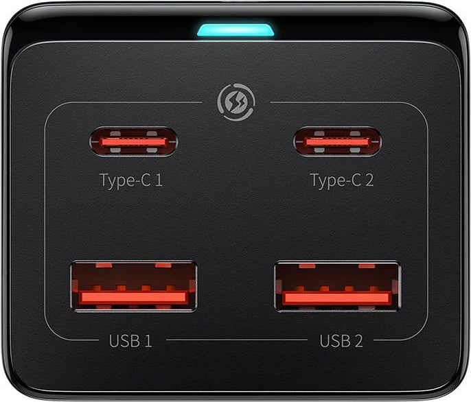Kasë karikues Baseus GaN3 Pro, 100W, 2x USB-C + 2x USB, prizë AC, e zezë