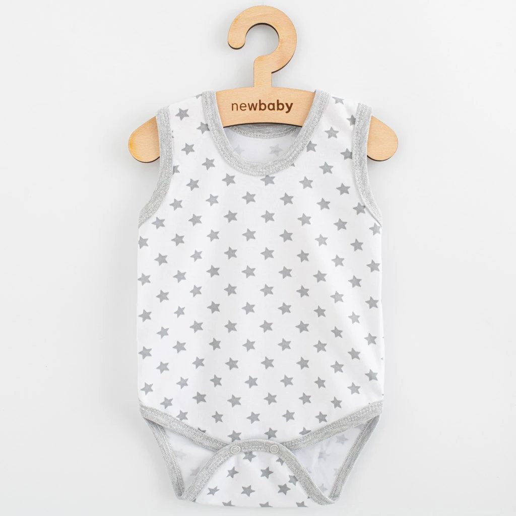 bodysuit pa mëngë, New Baby, Classic II, 100% pambuk, madhësia 80 (9-12m), gri me yje