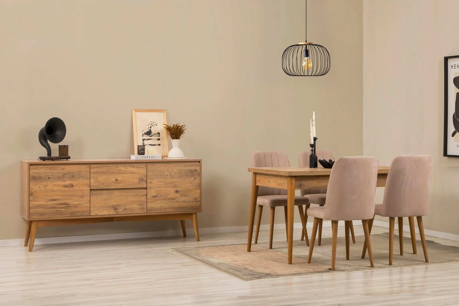 Set tavoline me karrige dhe konsol, zgjatues, 6 pjesë, Skye Decor, Vina 01 0900, ngjyrë Atlantic Pine, Stone