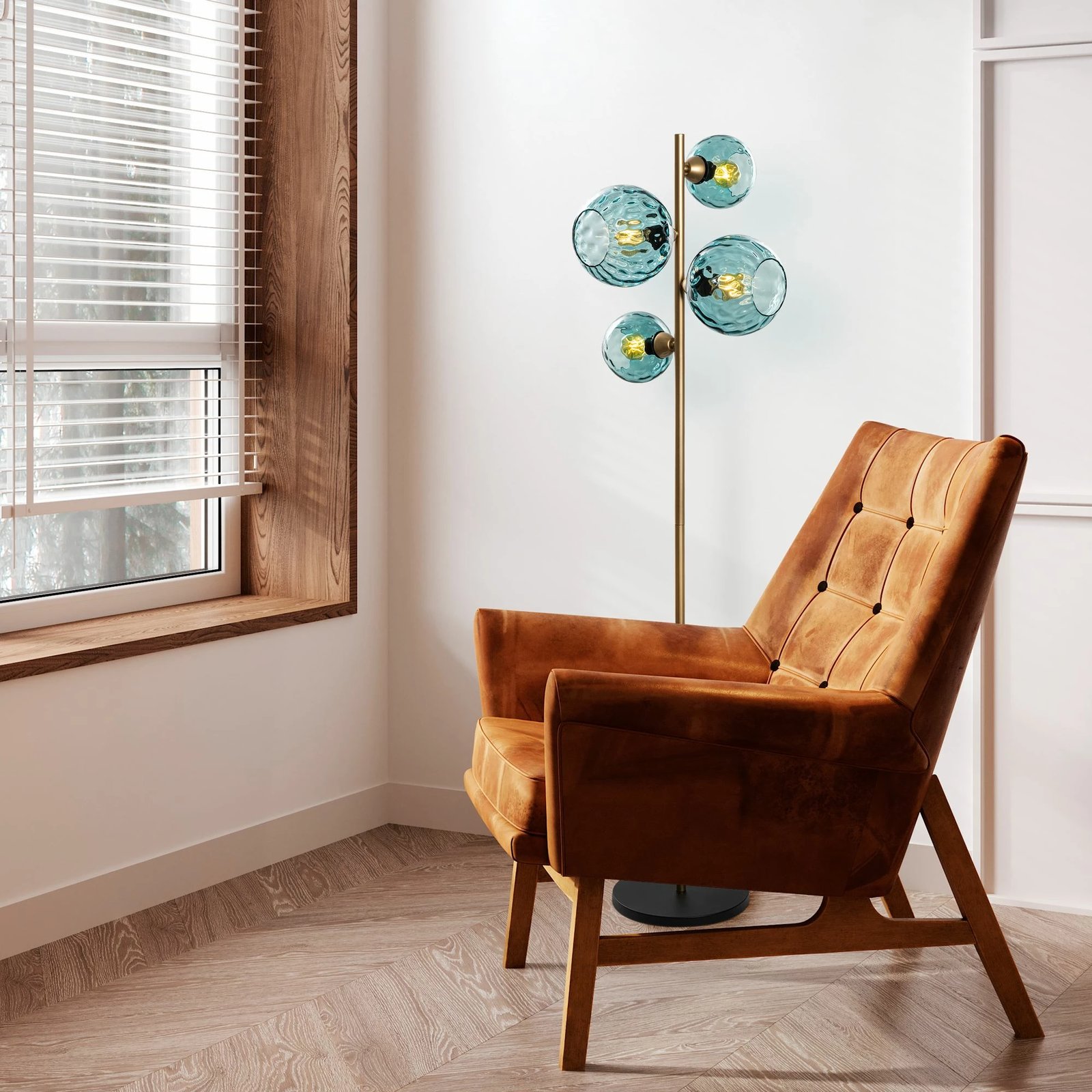 Llambë dyshemeje Opviq, Benek - blu dhe ari, 35x35x165 cm