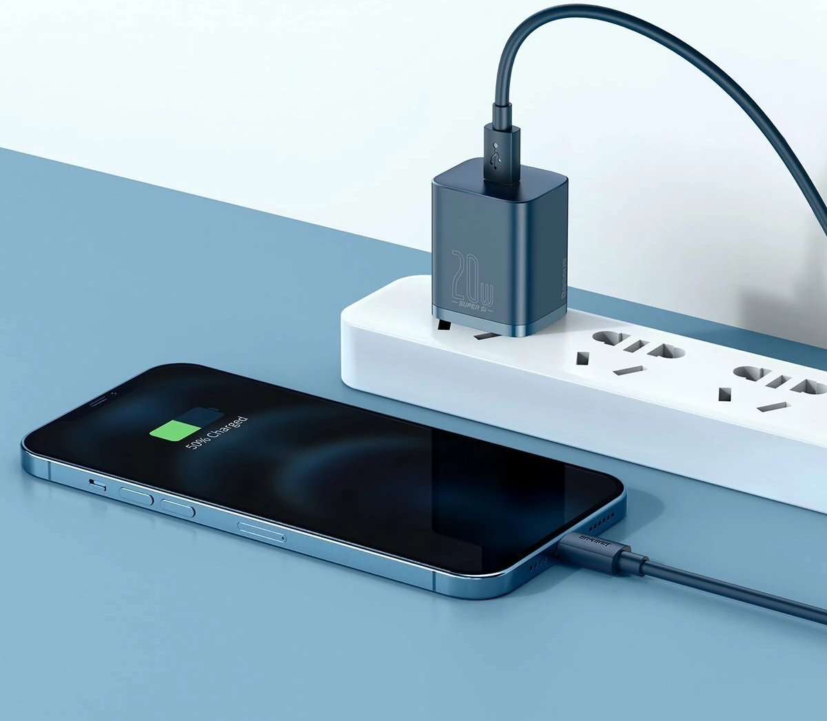 Karikues i shpejtë Baseus Super Si Quick Charger 1C, 20W, me kabllo USB-C në Lightning 1m, Blu