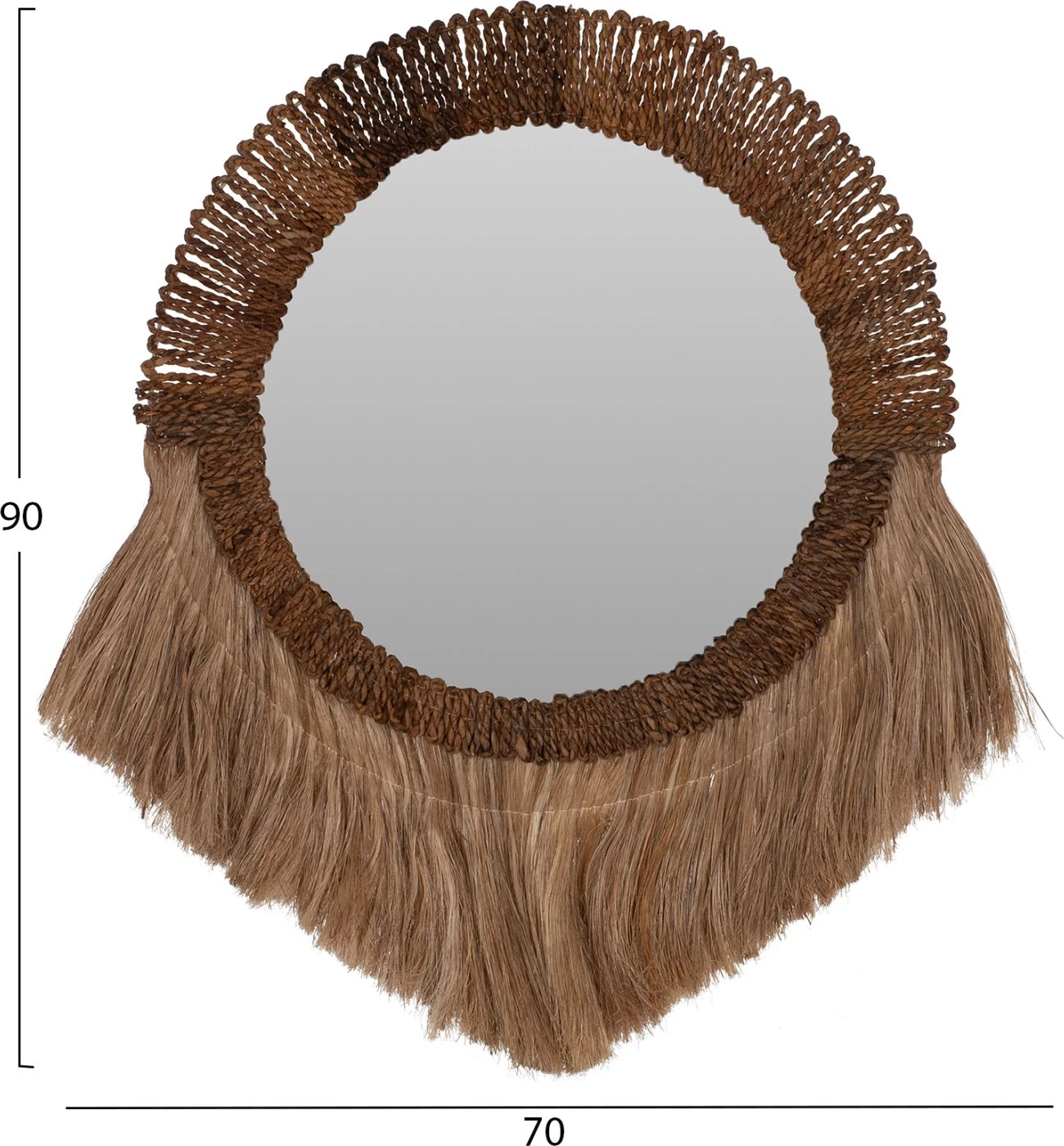 Pasqyrë rrethore me kornizë prej fibrash abaca, ngjyrë natyrale, 70x4x90H cm, FH7804