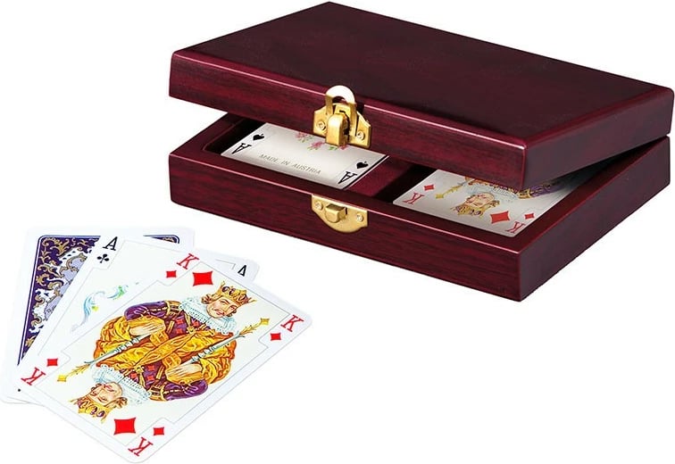 Set letrash luksoze Piatnik 80092 në kuti druri, 2 kuverta