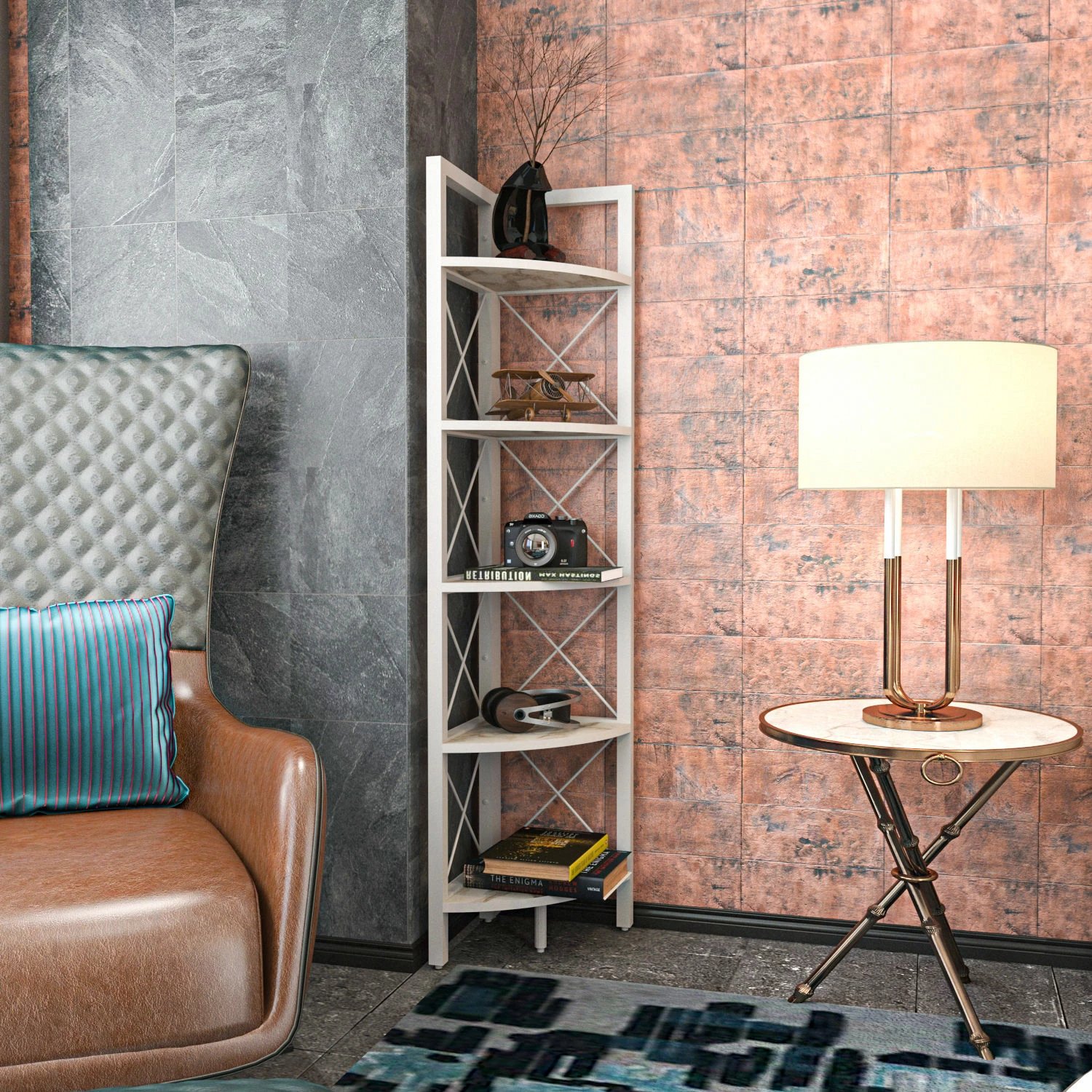 Raft librash modern, ngjyrë e bardhë, Skye Decor, Remo, 30.5x33x160cm