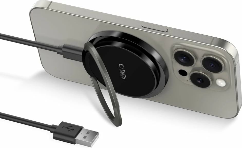 Karikues wireless Tech-Protect QI15W-A33 me MagSafe dhe stand, 15W, me kabllo USB-A/USB-C, zi