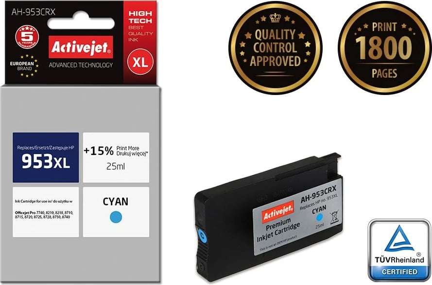 Ngjyrë zëvendësuese Activejet AH-953CRX për printer HP, 25 ml, e kaltër