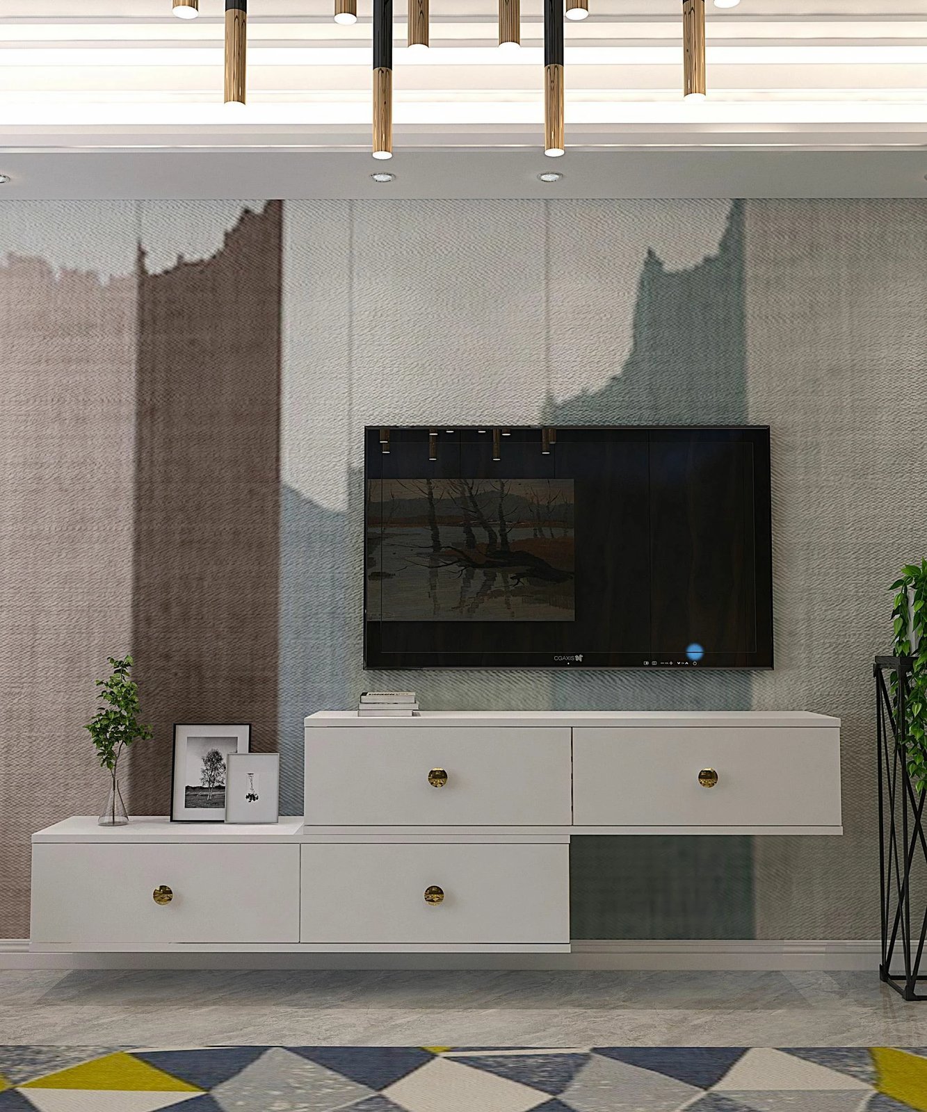 Komodë TV Zuzu Double, e bardhë, Skye Decor