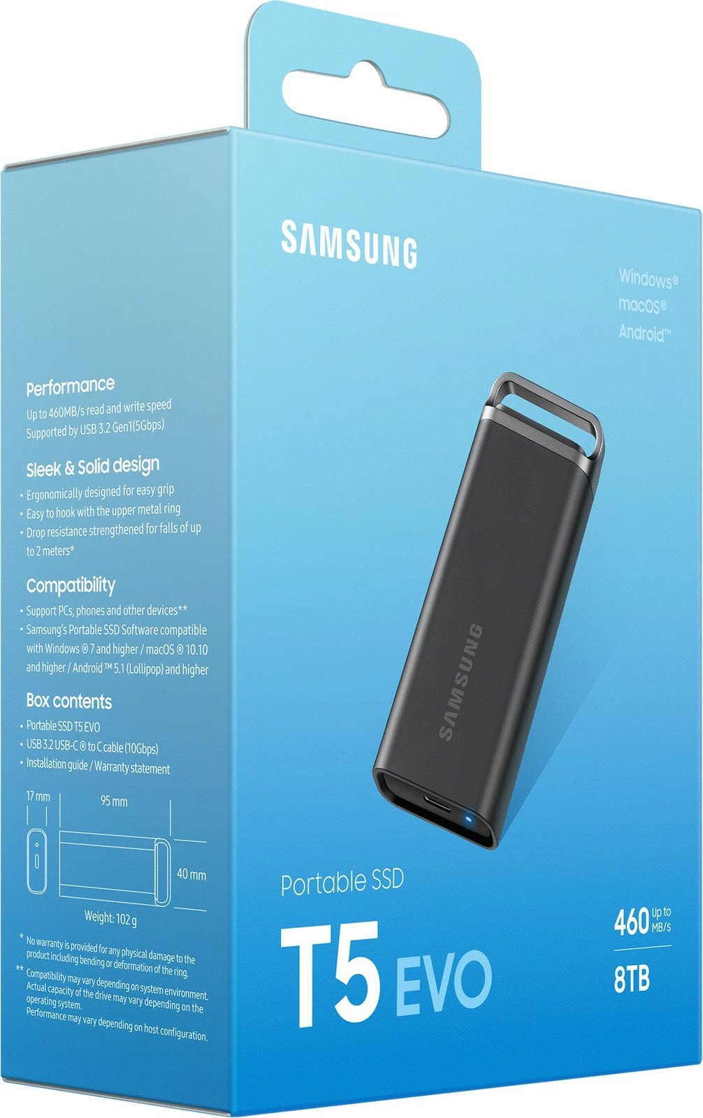 SSD Samsung T5 EVO, 8 TB, 3.2 Gen 1, 460 MB/s, Ngjyrë e zezë