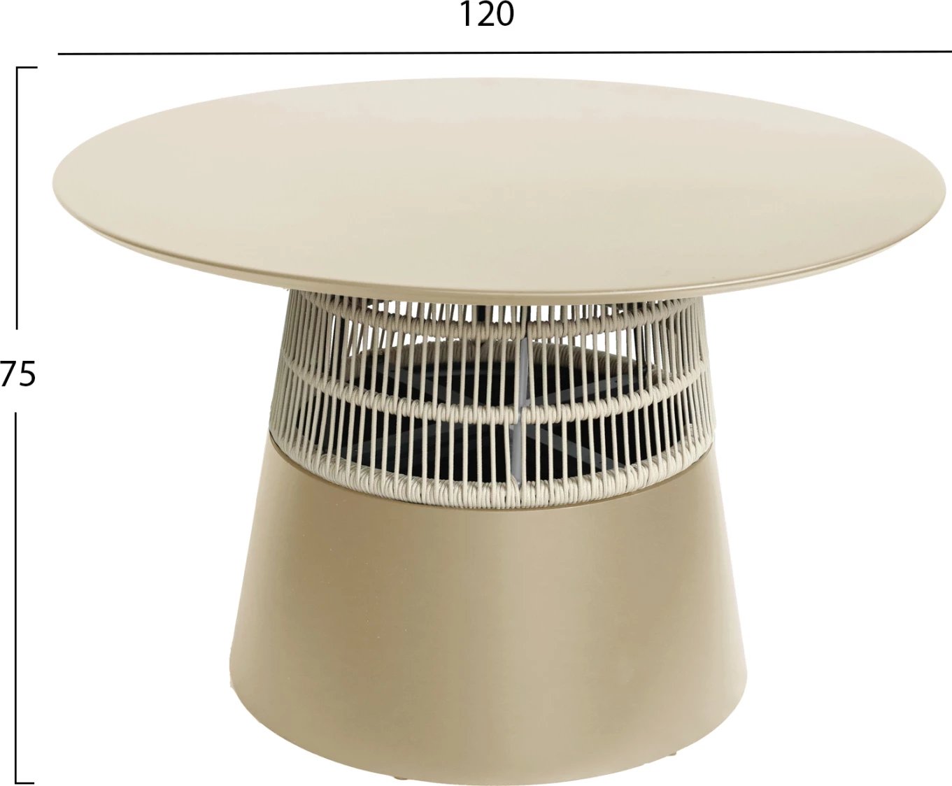 Tavolinë e rrumbullakët SAEID FH6106.04 alumin, ngjyrë shampanjë, litar sintetik, ngjyrë bezhë, Φ120x75H cm