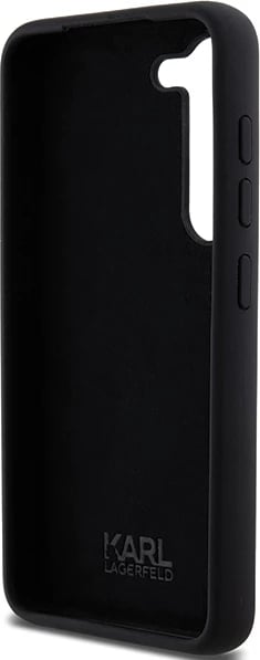 Mbështjellës Karl Lagerfeld Silicone Karl&Choupette Metal Pin për Samsung Galaxy S23, i zi