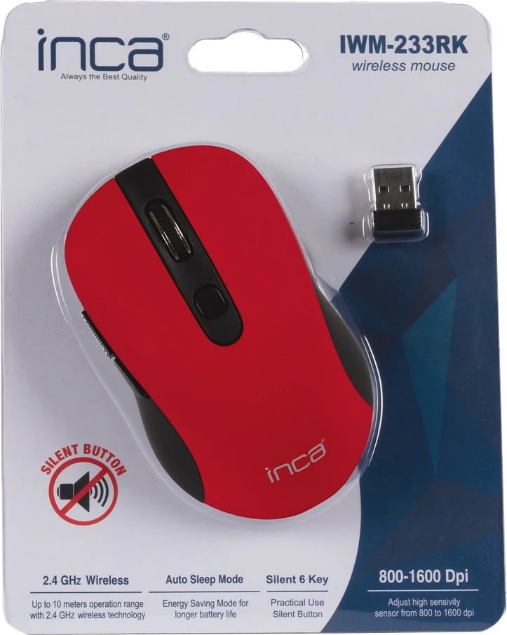 Maus wireless INCA IWM-233RK 1600 DPI, 6 taste, e kuqe