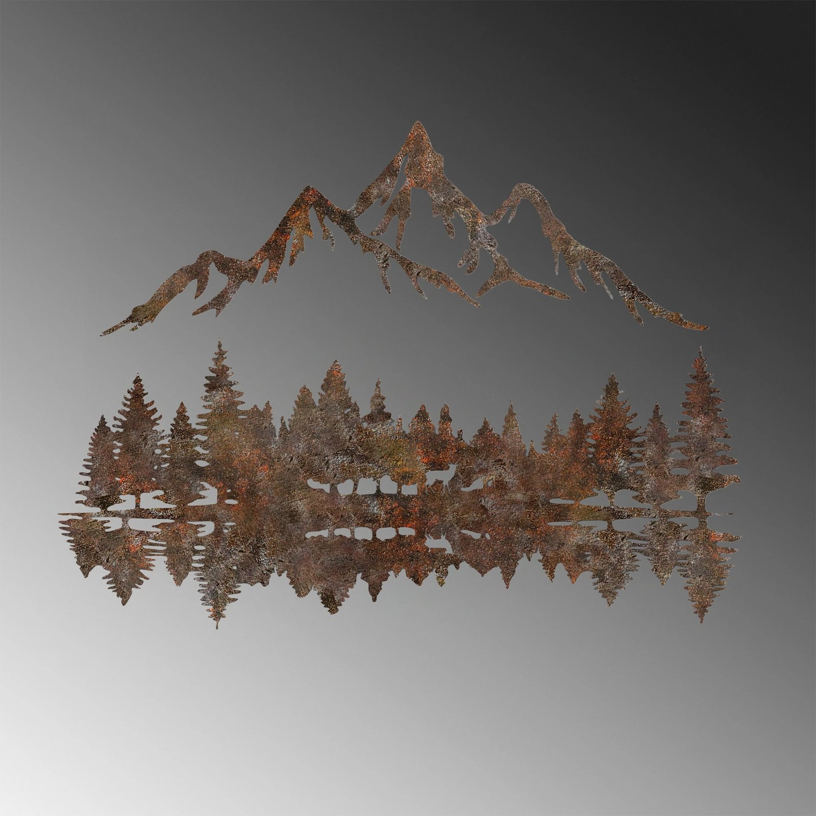 Aksesor dekorativ metalik për mur, peizazh me ngjyrë të ndryshkur, Wallity