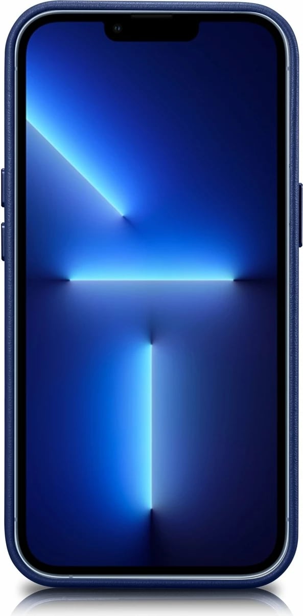 Mbështjellës iCarer për iPhone 14 Pro Max, lëkurë natyrale, MagSafe, kaltër