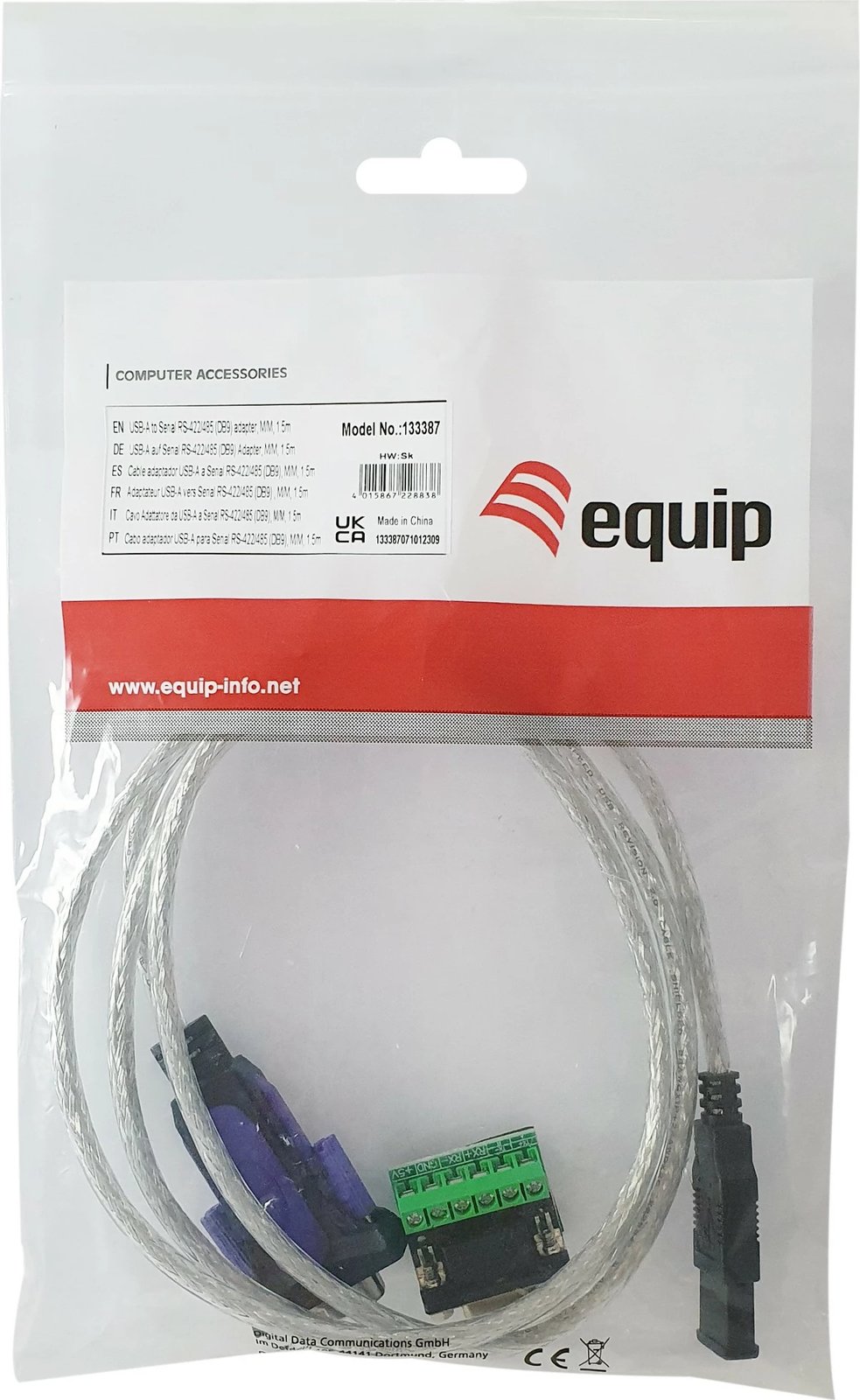 Kabëll adapter USB-A në serial RS-422/485 DB9 Equip 1.5m, hiri