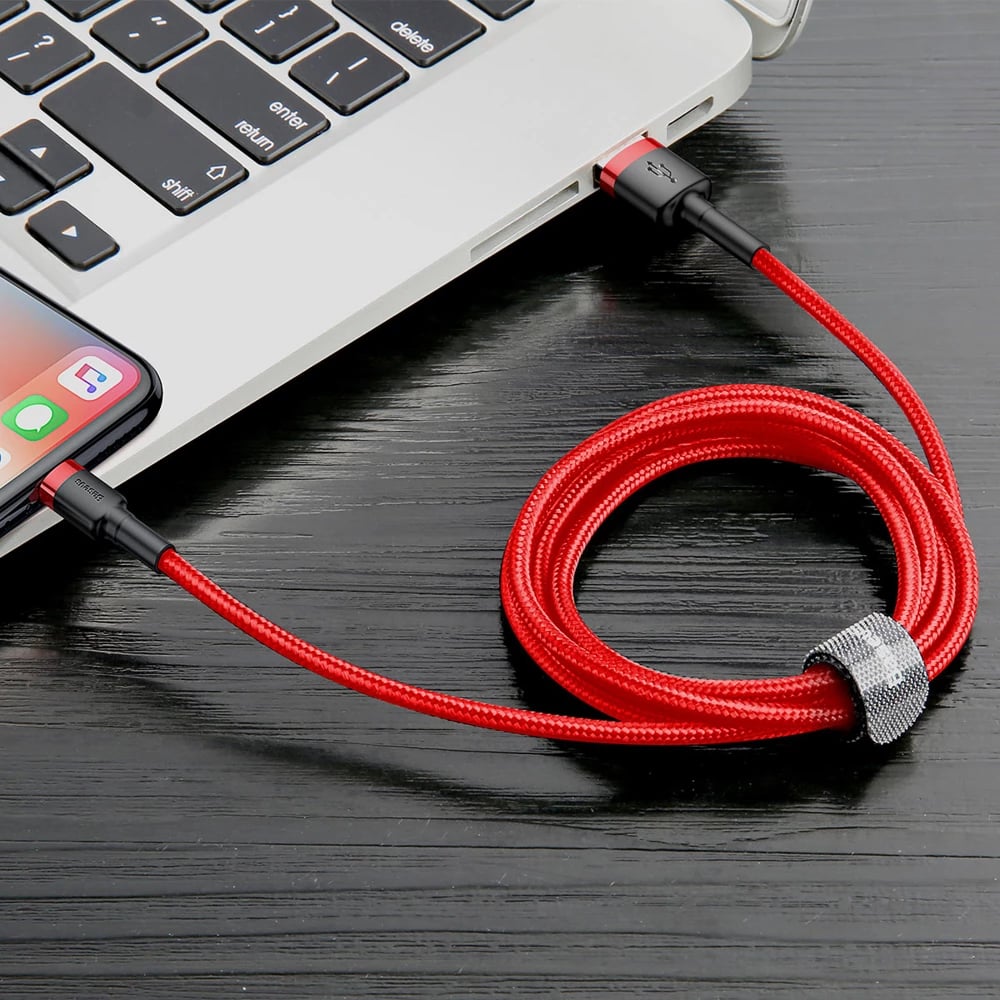 Kabllo Baseus Cafule CALKLF-B09, USB-A në Lightning, 1 m, e kuqe